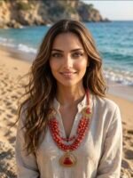 عقد من العقيق مع دلايات من العقيق الاحمر